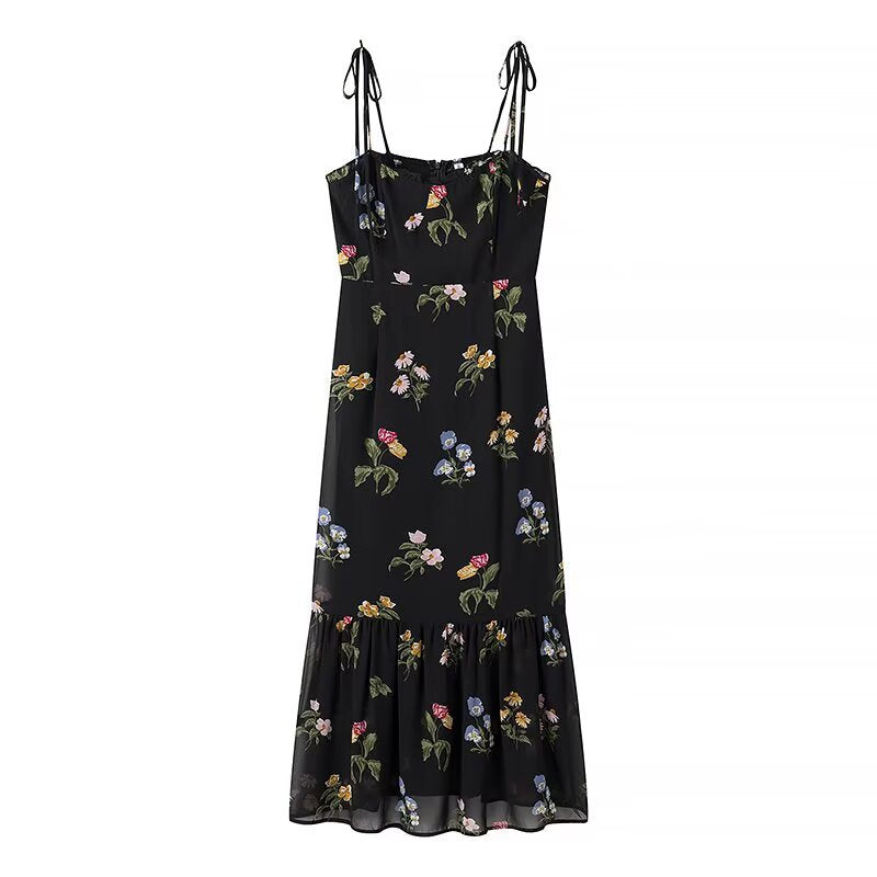Damen Maxikleid mit floralem Design und verstellbaren Spaghettiträgern EB