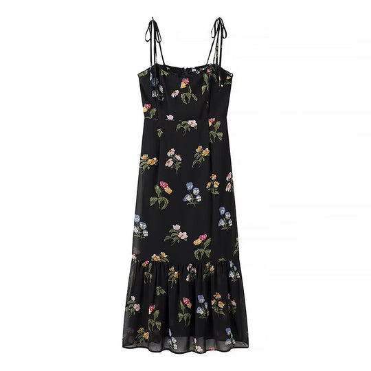 Damen Maxikleid mit floralem Design und verstellbaren Spaghettiträgern EB