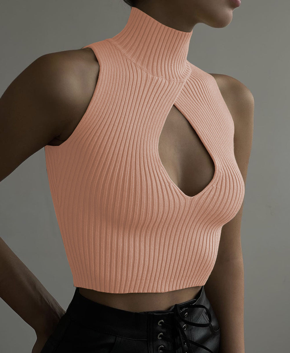 Damen Crop-Top mit hohem Kragen und tiefem Ausschnitt EB