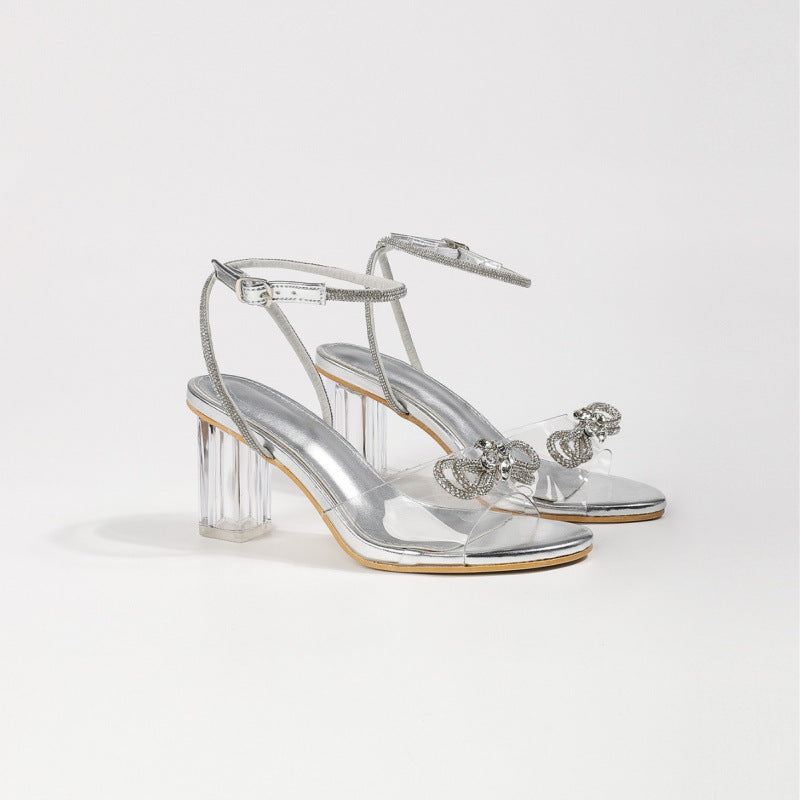 Damen Slingback-Sandalen mit glitzernden Dekoren und transparentem Blockabsatz EB