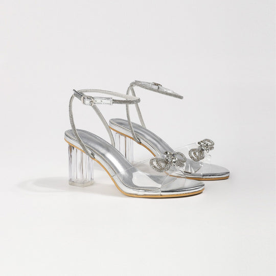 Damen Slingback-Sandalen mit glitzernden Dekoren und transparentem Blockabsatz EB