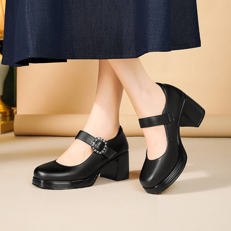 Damen Mary Jane Pumps mit dekorativem Schmuckdetail und bequemen Blockabsatz EB