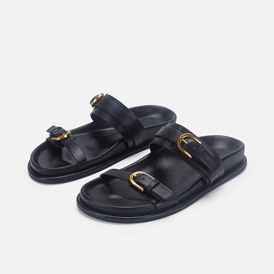 Damen elegante Riemensandalen mit goldenen Schnallen EB