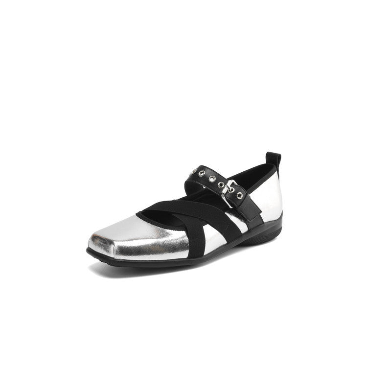 Damen Komfortable Ballerinas mit elastischen Riemen EB