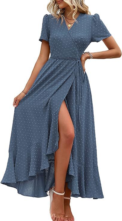 Damen Wickelmaxikleid mit eleganter Raffung und asymmetrischem Saum EB