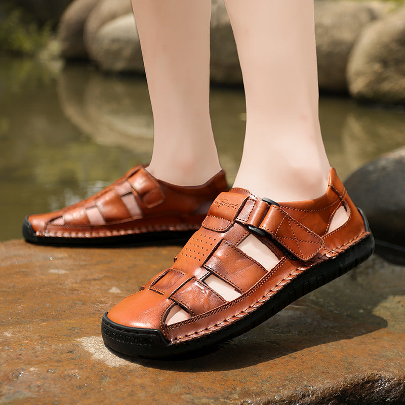 Herren Bequeme Leder-Sandalen mit verstellbarem Riemen EB