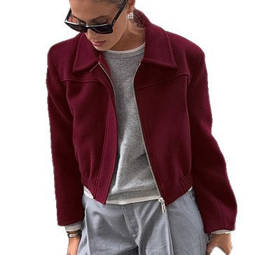 Damen Cropped Fleecejacke mit Stehkragen und Reißverschluss EB