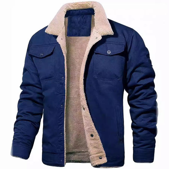Herren nan gefütterte Canvasjacke mit Teddyfell-Innenfutter und Hemdkragen EB