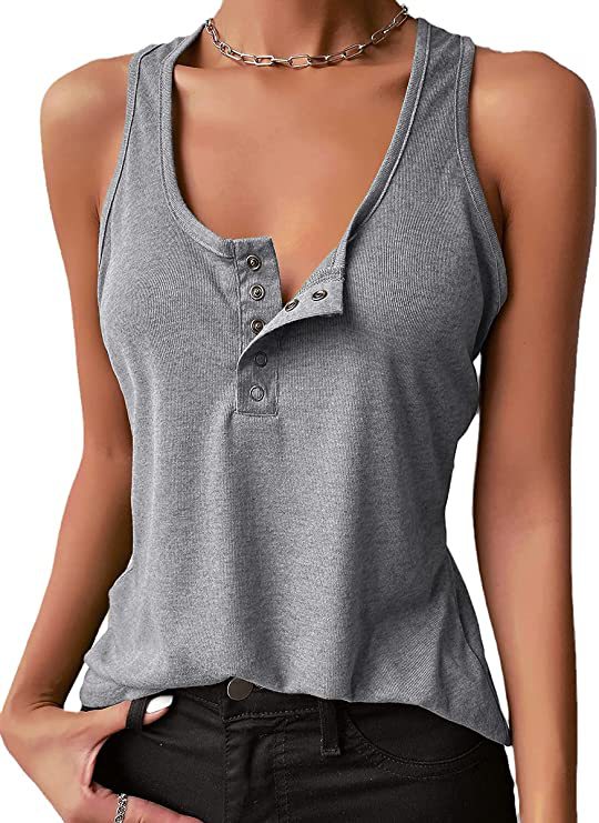 Damen Sportliches Trägershirt mit Knopfleiste EB