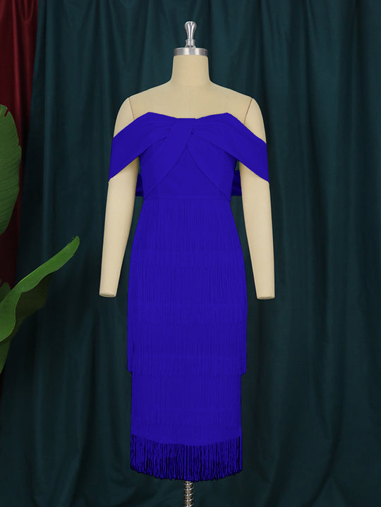 Damen Cut-out Cocktailkleid mit Fransen EB