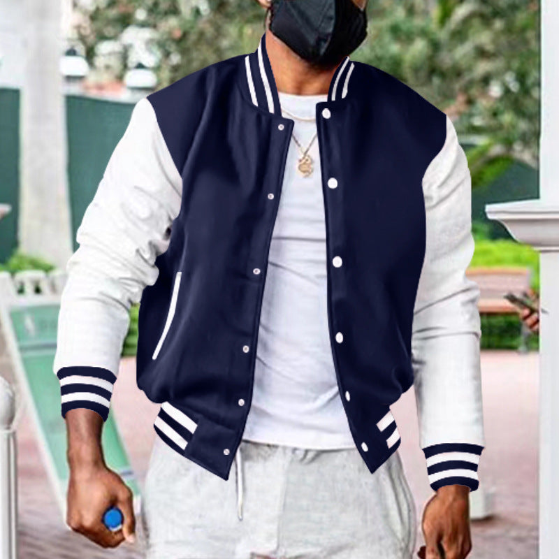 Herren Sportliche Collegejacke mit kontrastierenden Ärmeln und Druckknöpfen EB