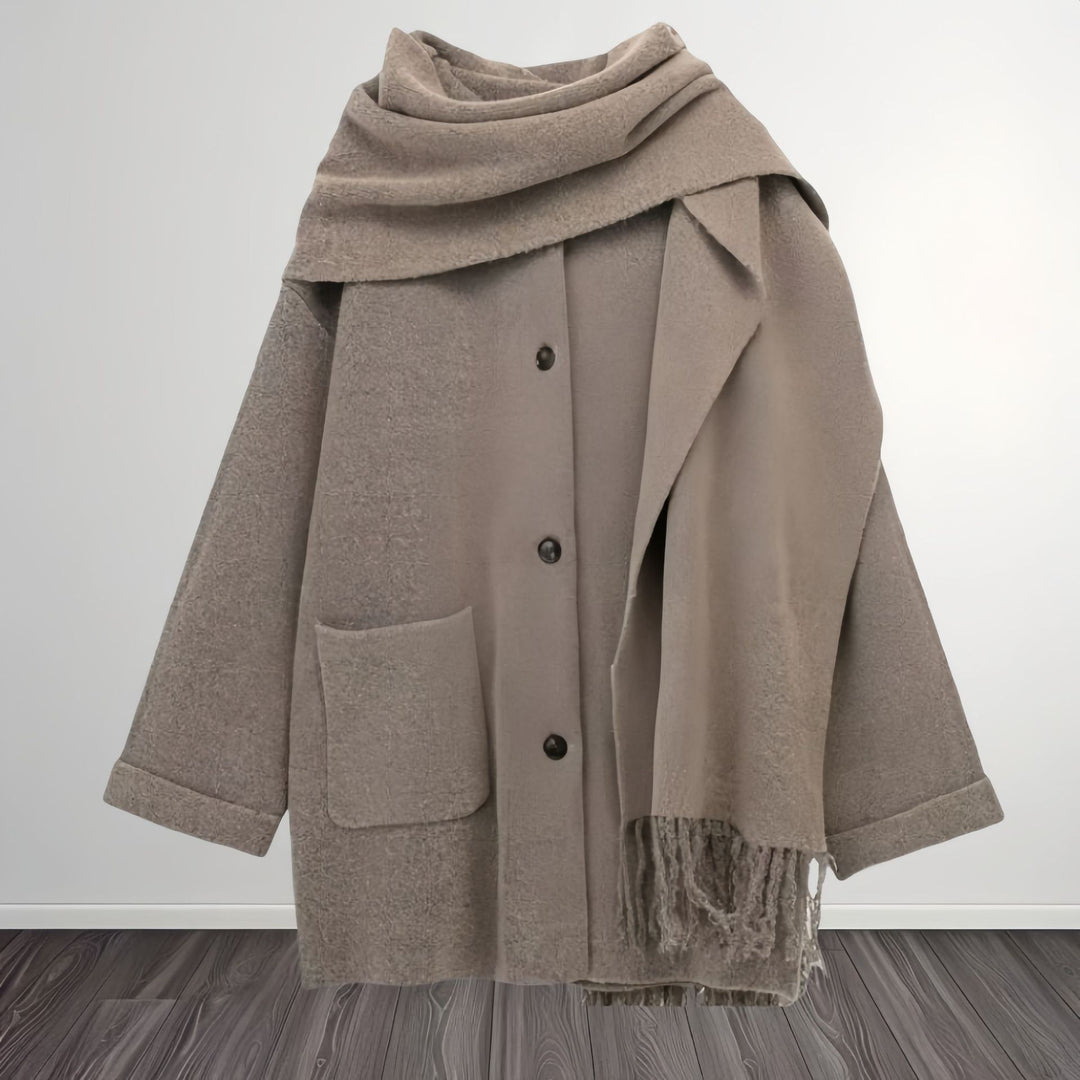 Damen elegante und warme Wickeljacke mit Schalkragen und Fransen EB