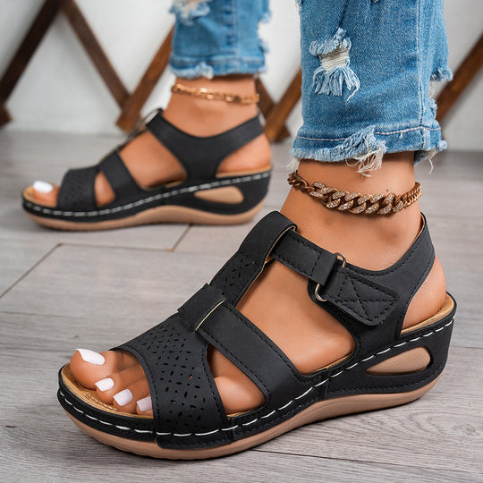 Damen Komfortable Wedge-Sandalen mit atmungsaktiver Oberflächenstruktur EB