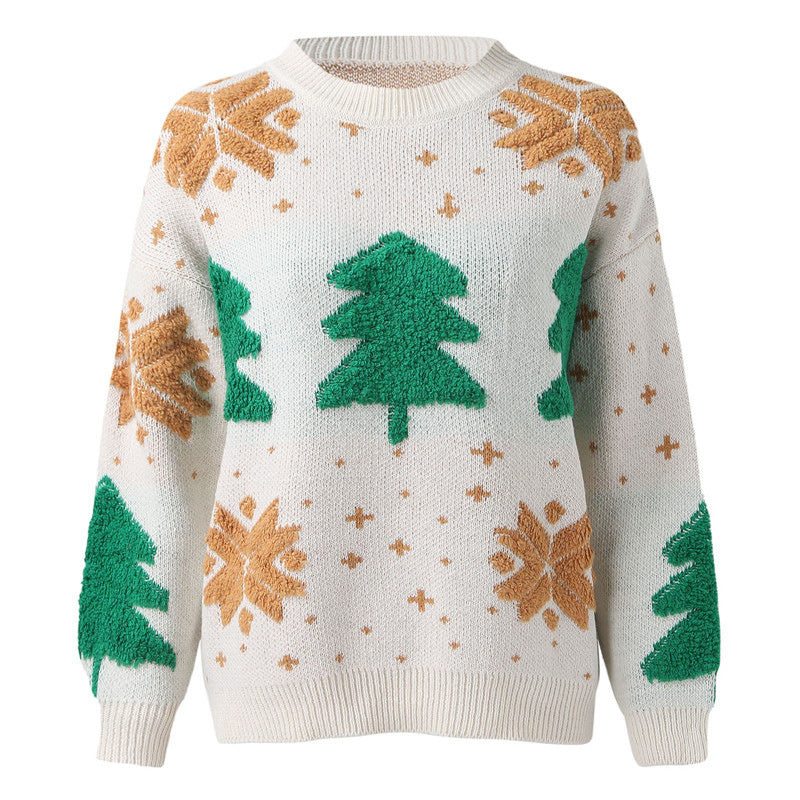 Damen Strickpullover mit festlichem Weihnachtsmotiv und aufgearbeitetem Design EB