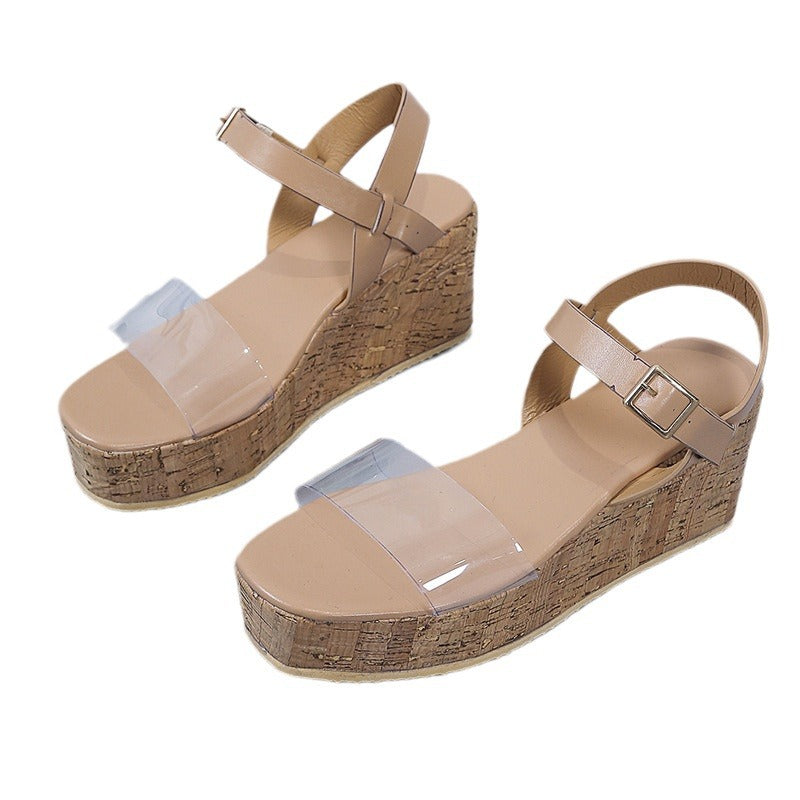 Damen Wedge-Pantoletten mit transparenter Riemen-Optik und Korksohle EB