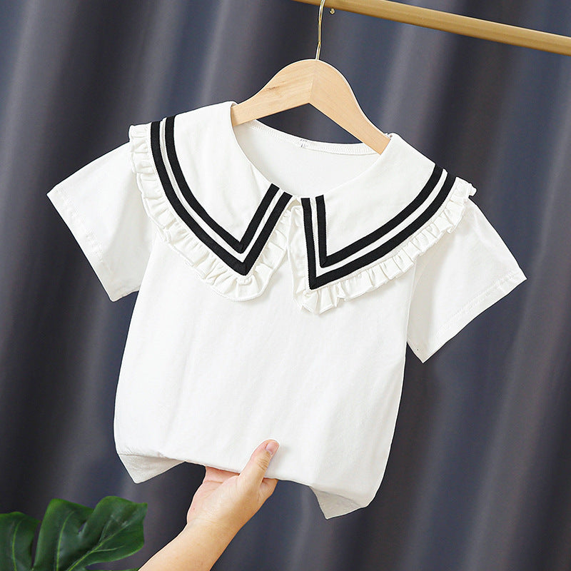 Mädchen T-Shirt mit elegantem Matrosenkragen und Rüschendetails EB