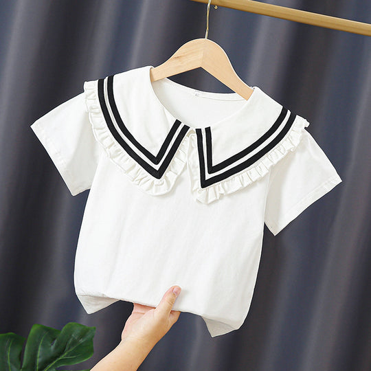 Mädchen T-Shirt mit elegantem Matrosenkragen und Rüschendetails EB