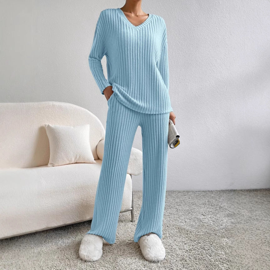 Damen Lässiges Strick-Lounge-Set aus weichem, geripptem Material EB