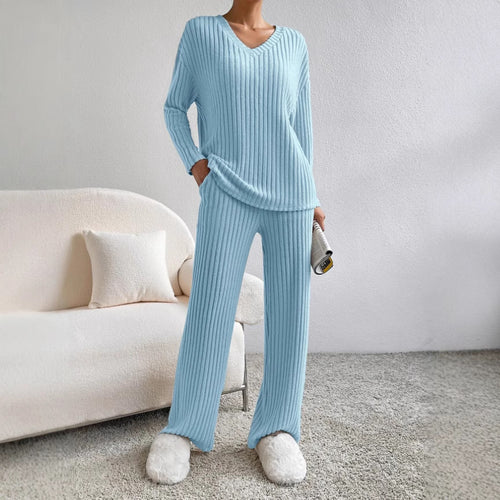 Damen Lässiges Strick-Lounge-Set aus weichem, geripptem Material EB