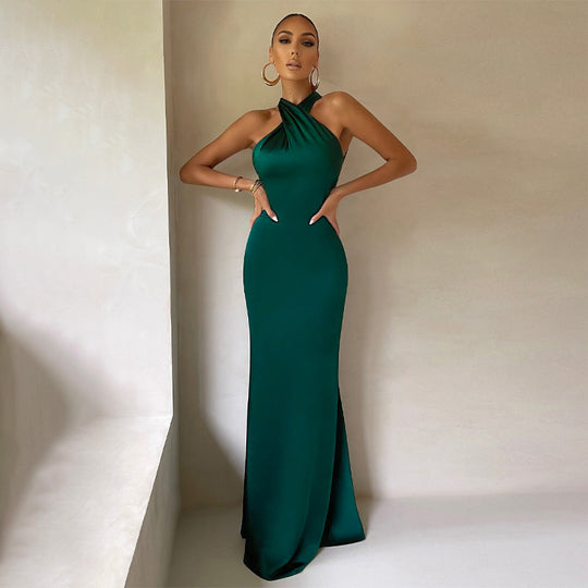 Damen Elegantes Wickelmaxikleid mit schmalen Trägern und figurbetontem Schnitt EB