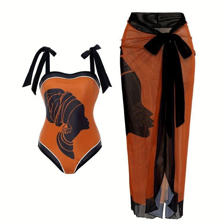 Damen Badeanzug mit luftiger Wickelrock EB