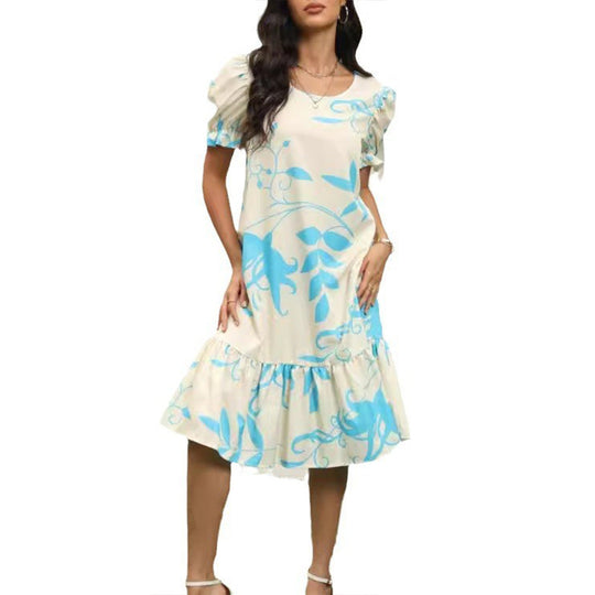 Damen Freizeitkleid mit voluminösen Ärmeln und Rüschensaum EB