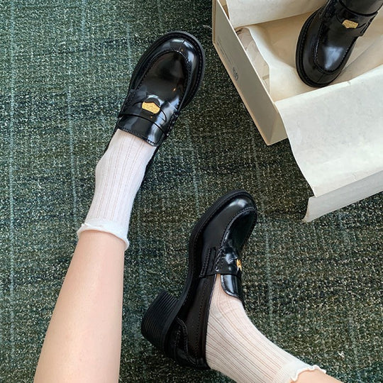 Damen elegante Loafer mit luxuriös verleimtem Leder und komfortablem Blockabsatz EB