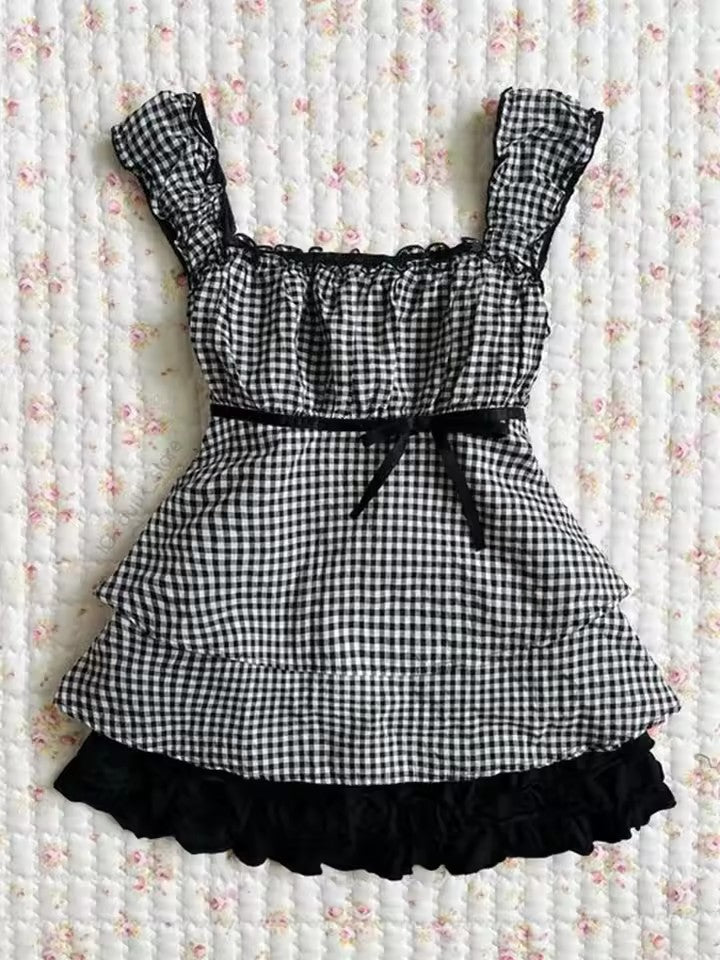 Damen Wickelkleid mit Rüschen und Karomuster EB