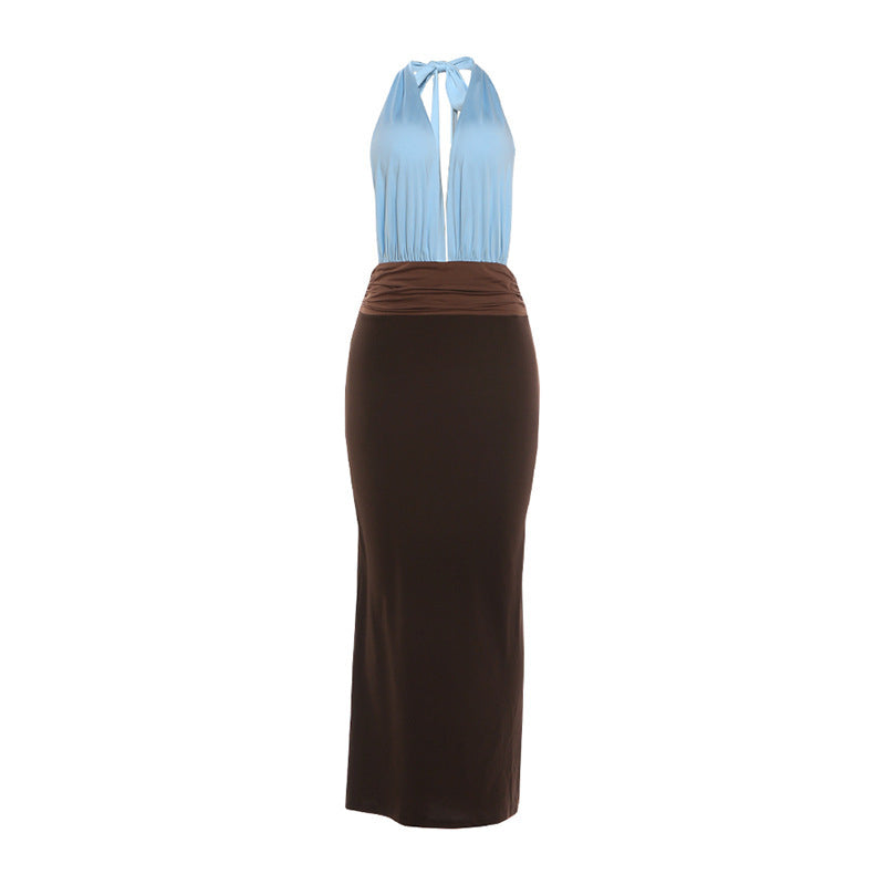 Damen Elegantes Maxikleid mit tiefem V-Ausschnitt und bauchbedeckendem Rockteil EB