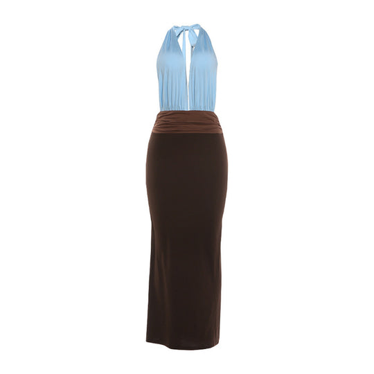 Damen Elegantes Maxikleid mit tiefem V-Ausschnitt und bauchbedeckendem Rockteil EB