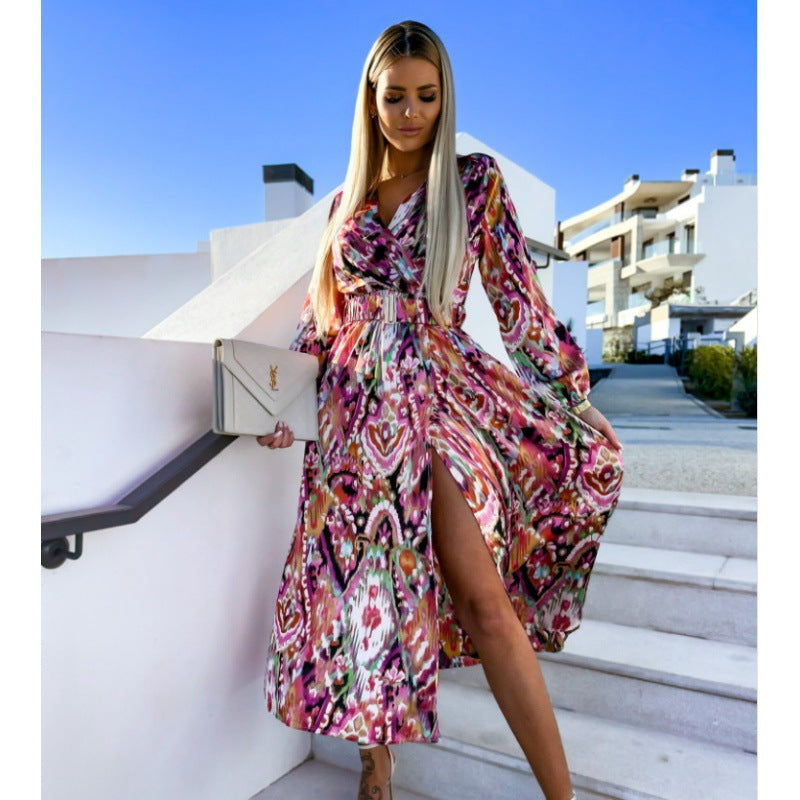 Damen Maxi-Kleid mit tiefem Schlitz und floralem Muster EB