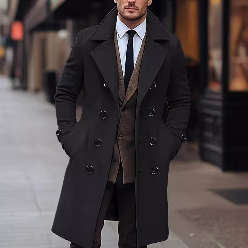 Herren eleganter Wollmantel mit doppelter Knopfreihe und breitem Revers EB