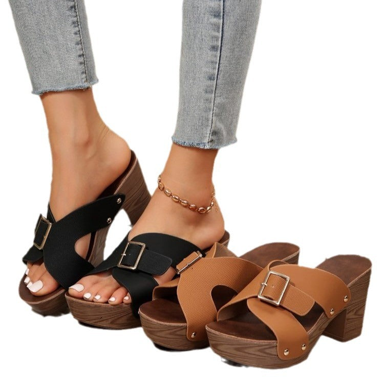 Damen Wedge-Pantoletten mit dekorativen Riemen und rutschfester Sohle EB