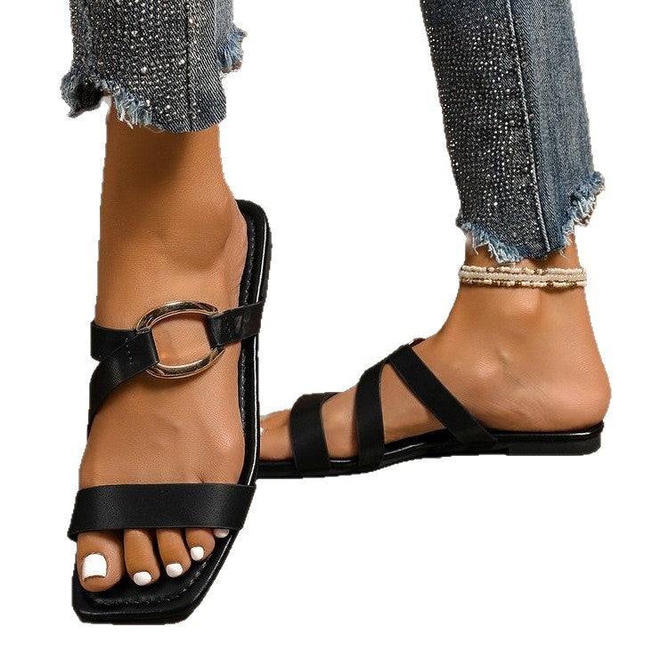 Damen modische Riemchensandalen mit dekorativen Schnallen EB