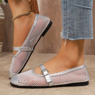 Damen Komfortable Netz-Ballerinas mit dekorativem Riemchen EB