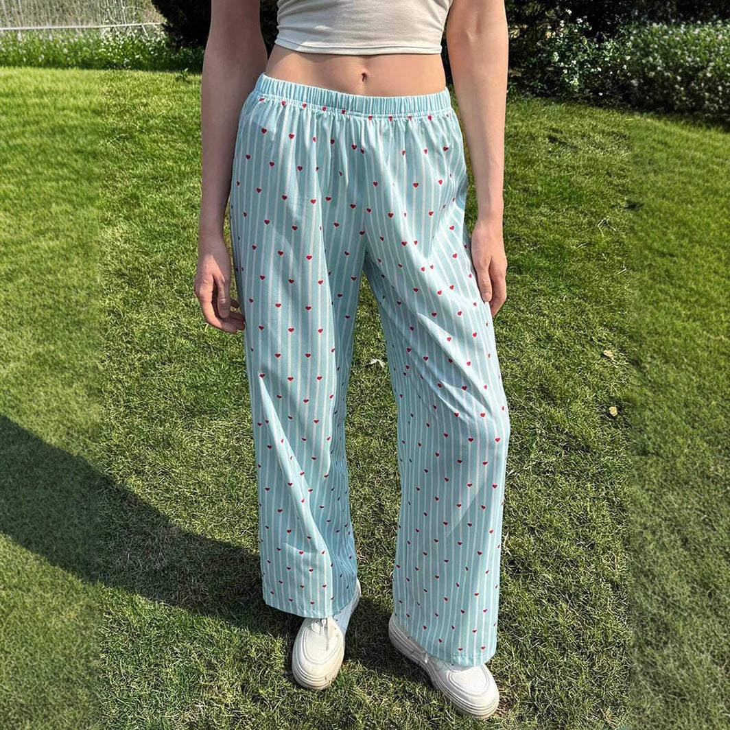 Damen Freizeit-Hose mit gestreiftem Design und Herzmotiven EB