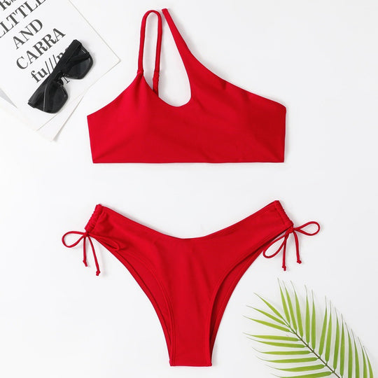 Damen Sportlicher Bikini mit asymmetrischem Oberteil und verstellbaren Trägern EB
