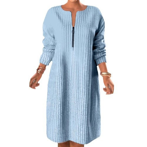 Damen Kleid mit Reißverschluss und strukturiertem Design Heidi-Mode