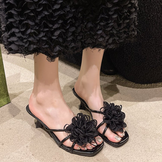 Damen elegante Mules mit floraler Applikation EB