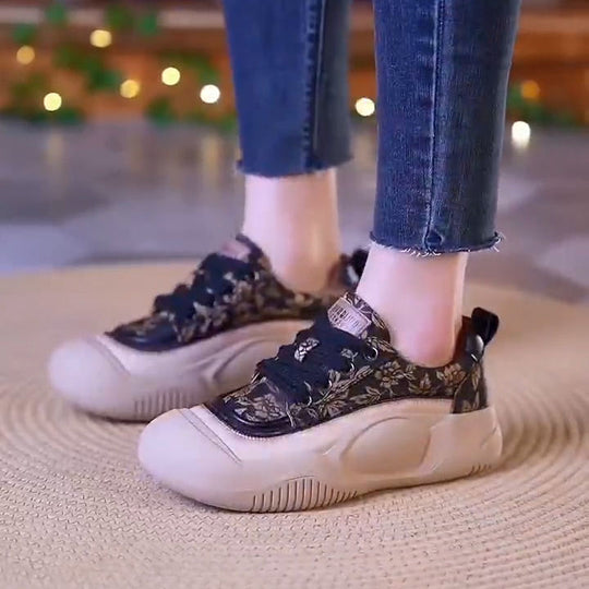 Damen Sneakers mit floralem Muster und rutschfester Sohle EB