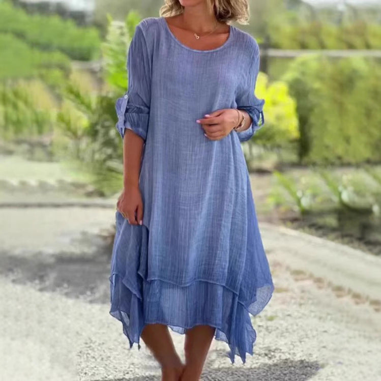 Damen lässiges Sommerkleid mit asymmetrischem Saum und luftigen Ärmeln Heidi-Mode