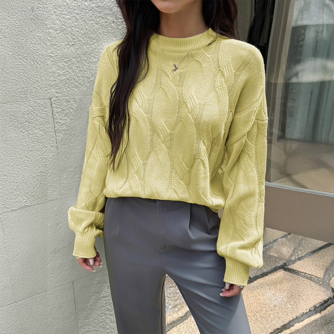 Damen nan cropped Zopfmuster-Pullover mit kastiger Silhouette, überschnittener Schulter und geripptem Saum EB