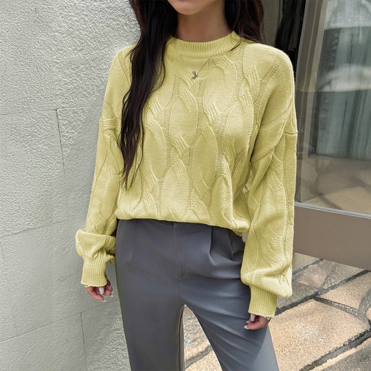 Damen nan cropped Zopfmuster-Pullover mit kastiger Silhouette, überschnittener Schulter und geripptem Saum EB