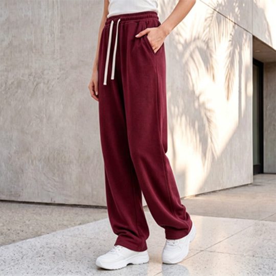 Damen nan weite Loungepalazzo-Hose mit hohem Komfortbund, Kordelzug, seitlichen Eingrifftaschen und dekorativer Seitennaht EB