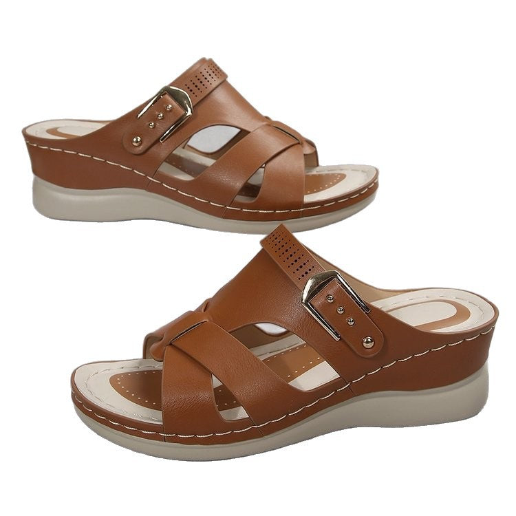 Damen Wedge-Pantoletten mit elegantem Kreuzriemen und komfortablem Fußbett EB