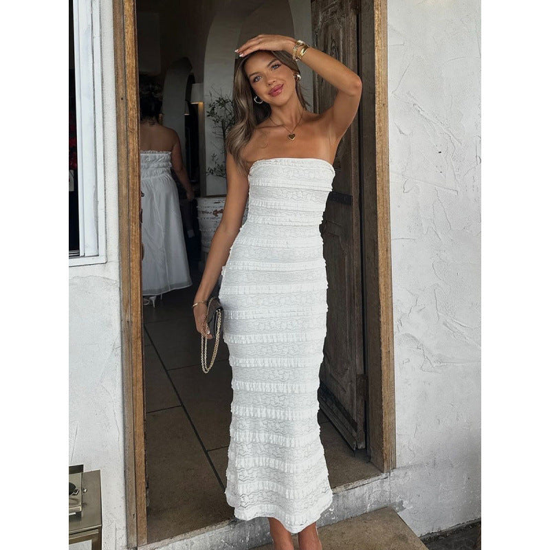 Damen Sommerliches Rüschenkleid mit tailliertem Schnitt und schmalen Trägern EB