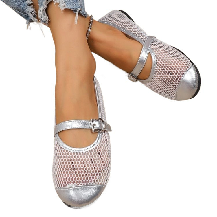 Damen Komfortable Netz-Ballerinas mit dekorativem Riemchen EB