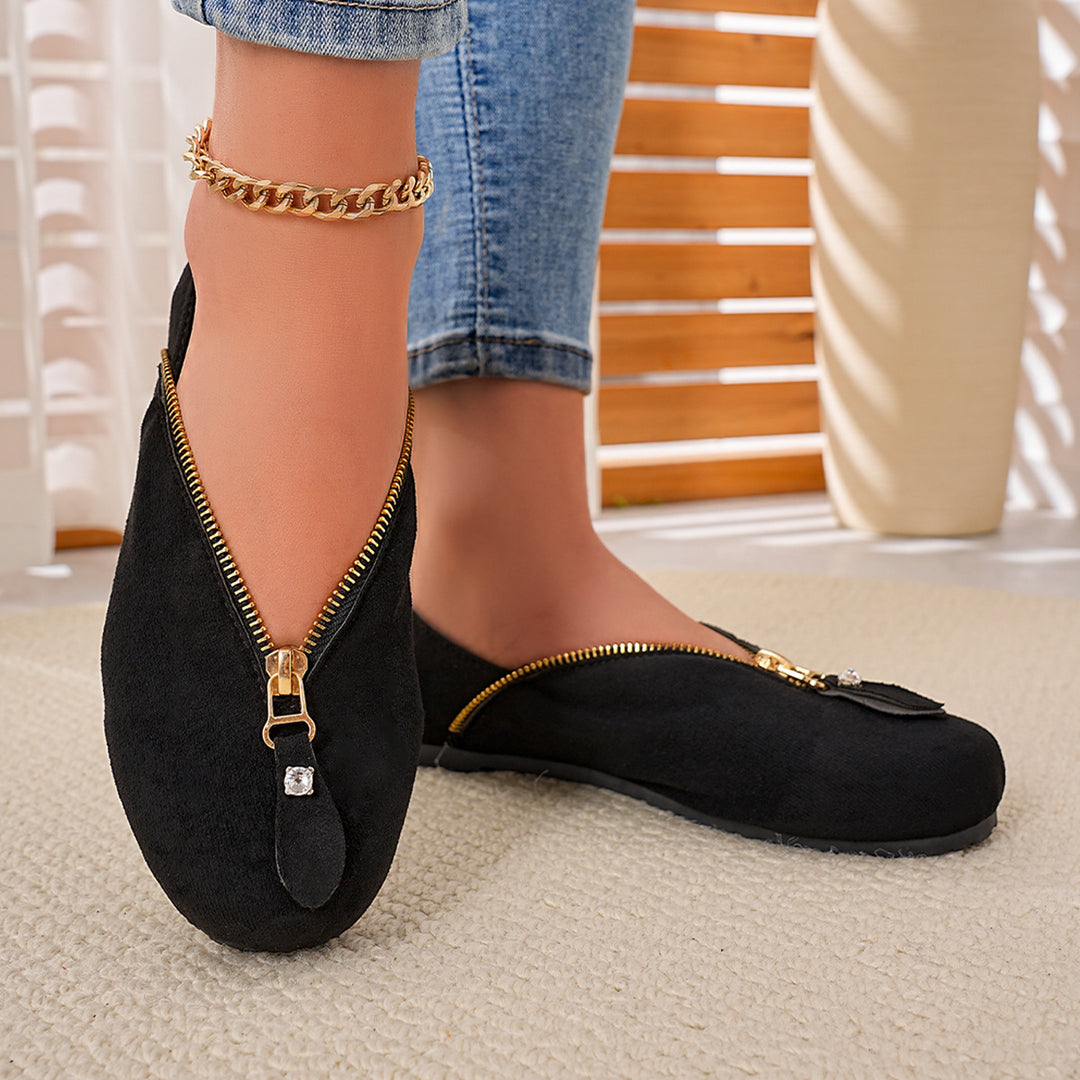 Damen Komfortable Ballerinas mit Reißverschluss EB