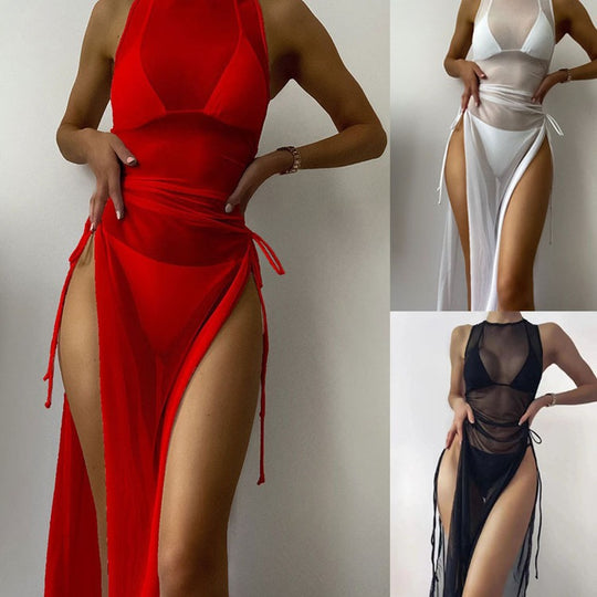 Damen Strandkleid mit asymmetrischem Wickeldesign EB