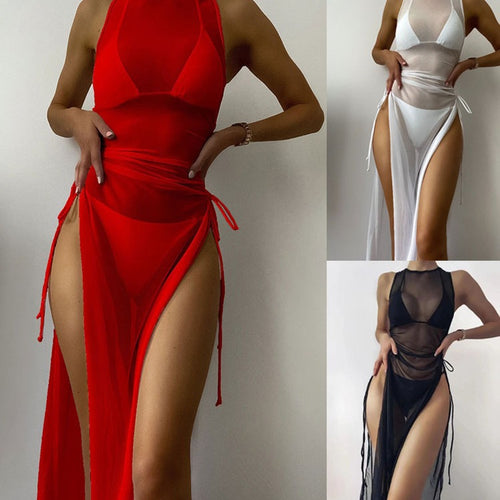 Damen Strandkleid mit asymmetrischem Wickeldesign EB